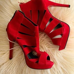 Brand new Red faux suede heels